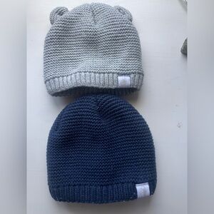 2 Adorable Knit Kids Beanie Set - Gray and Navy